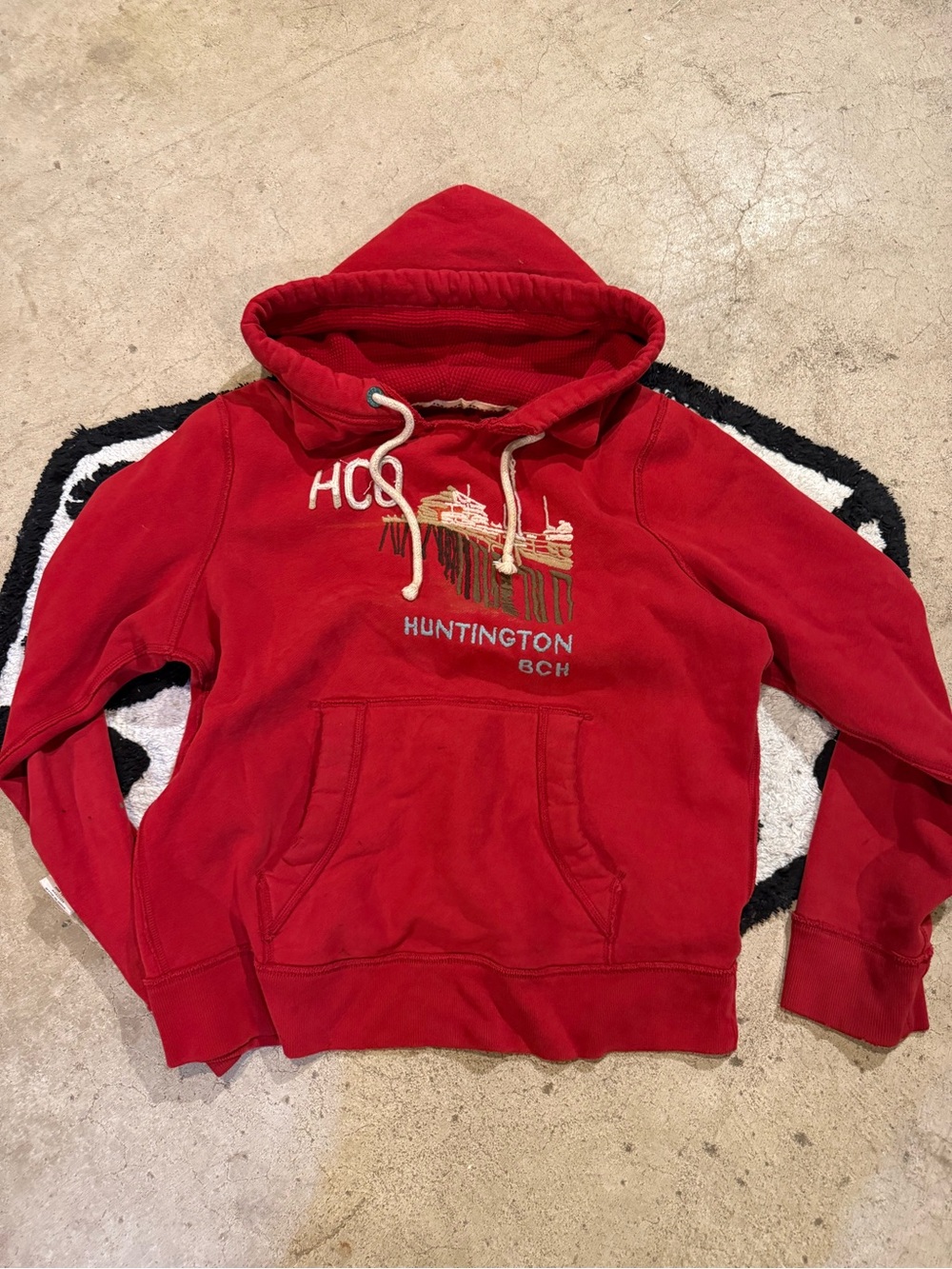 Hollister Red Huntington Embroidered Crewneck Hoodie
